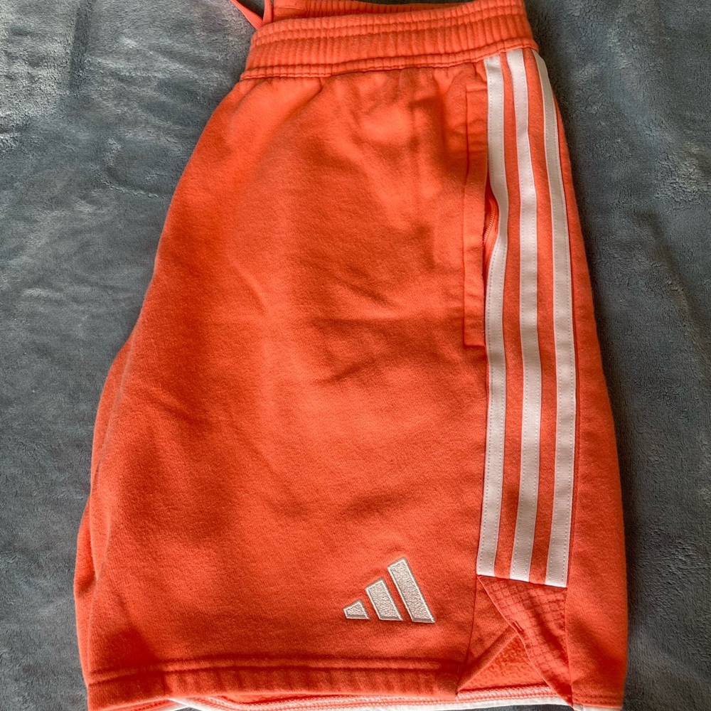 Adidas Bright Orange Shorts with White Stripes